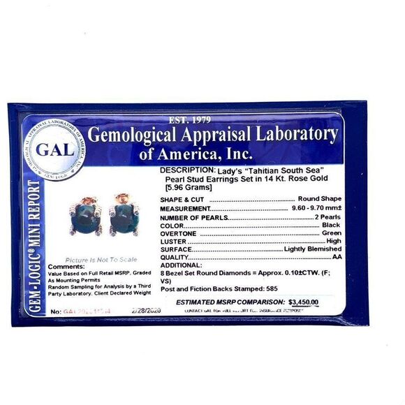 Diamond Large Tahitian Pearl Earrings 14k Gold 9.7 mm Certified $3,450 011914 - Picture 8 of 8